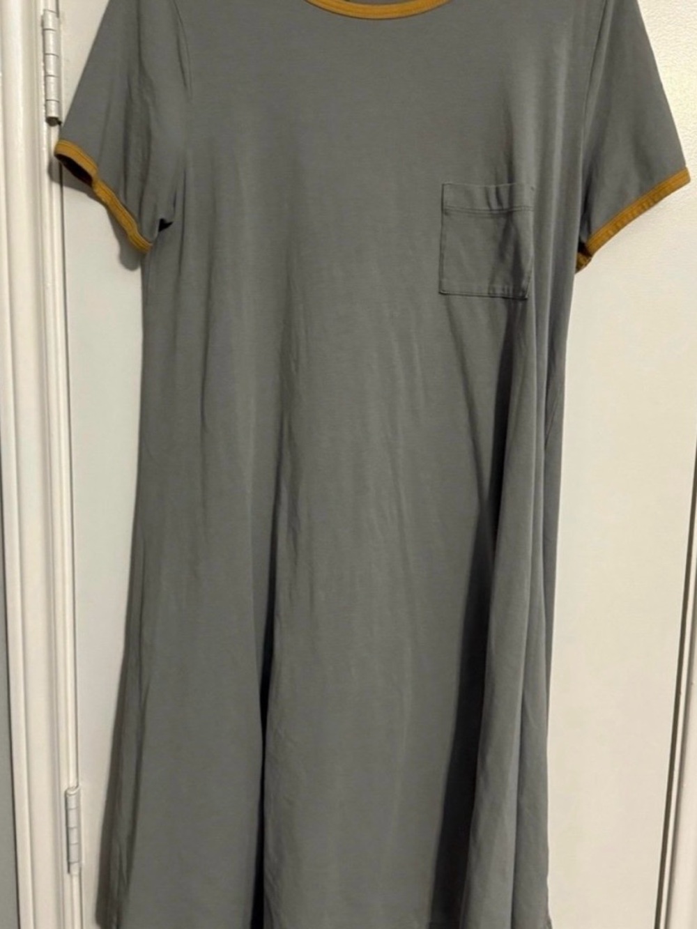LuLaRoe Grey Midi Dress with Mustard Trim